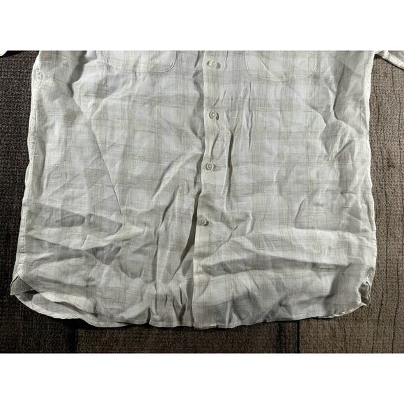 Joseph Abboud Mens White Cream Plaid Linen Button-Up Shirt Size Large - Picture 3 of 8